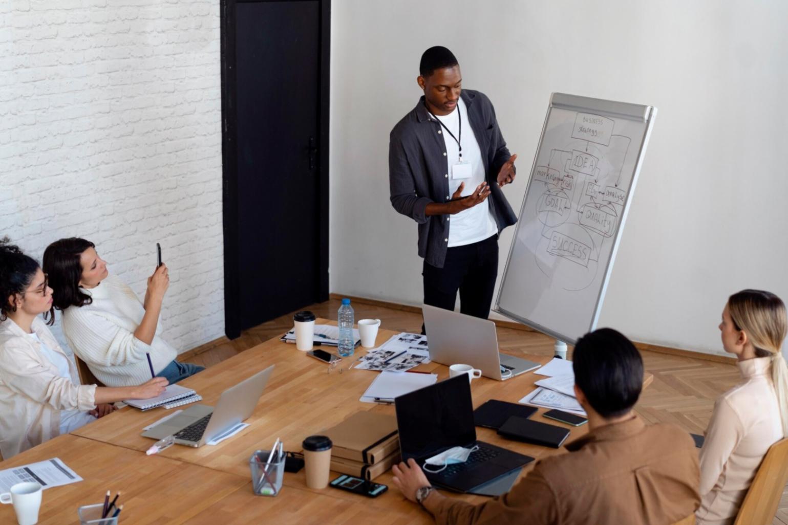 Investment professionals reviewing market data